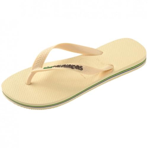 Havaianas Brasil Logo flip flops amarelo em borracha, vista lateral com logo.