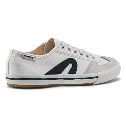 Tênis casual masculino Rainha VL 2500, branco com detalhes em marinho e preto.
