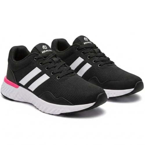 Tênis ortopédico feminino preto e rosa para academia e corrida