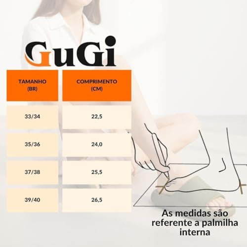 Tabela de medidas para chinelo feminino Gugi Nuvem verde antiderrapante