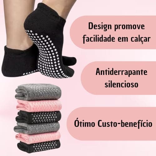 Kit com 3 Meias Antiderrapantes para Yoga, Pilates e Exercícios, Cano Curto
