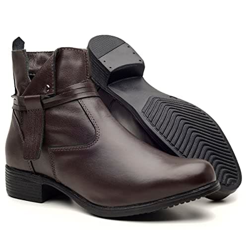 Bota Feminina Coturno em Couro Legítimo Cano Curto com Ziper Confortável Direto da Fábrica Genero:Feminino;Cor:Preto;Tam