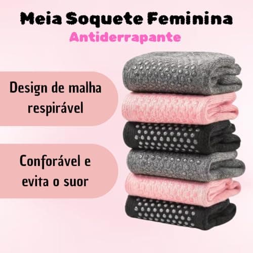 Kit com 3 Meias Antiderrapantes para Yoga, Pilates e Exercícios, Cano Curto