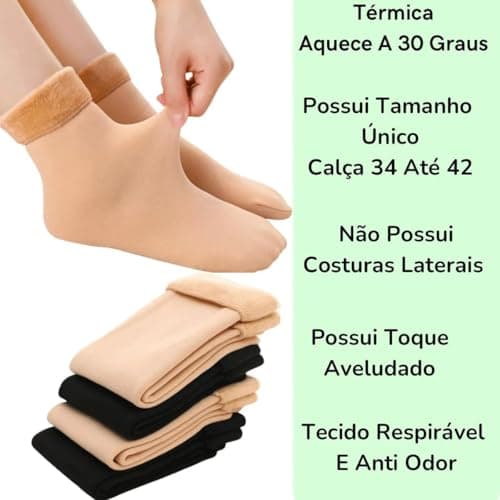 Kit 3 Pares Meia Térmica Flanelada Fleece Unissex, Meias de Inverno para Frio Intenso