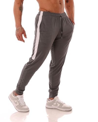 Calça Esportiva DryFit Chumbo/Branco, Tamanho M, Comprimento Longo, 92% Poliéster, com Cordão de Ajuste