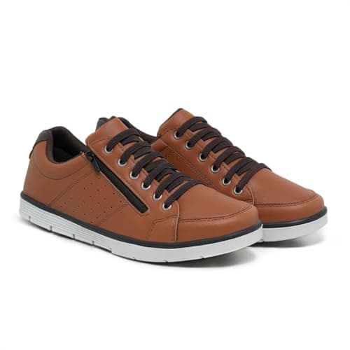 Foxstar Masculino Sapatênis Casual Social, Caramelo, 42, Confortável, com Zíper e Cadarço