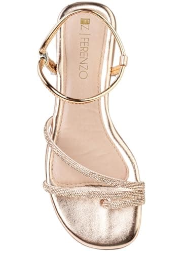 Sandália Feminina Rasteira Casual Flat com Tiras Brilhantes, Dourado, Ouro, Bronze, Preto, Rasteirinha Macia, Leve e Confortável (700-Bronze-38)