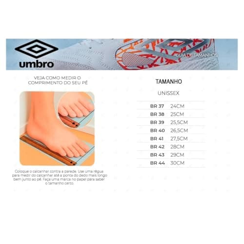 Guia de tamanhos do tênis Umbro Manchester Soccer Cleats Stitched