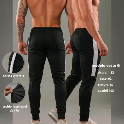Calça Esportiva DryFit Preto/Branco, Tamanho G, Comprimento Longo, Feminino/Masculino, com Cordão de Ajuste