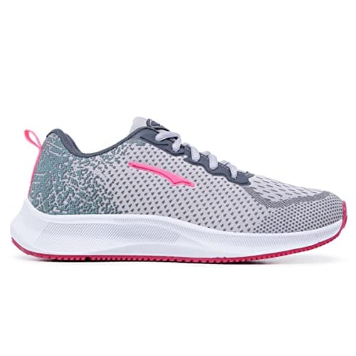 Tênis Yes Basic feminino cinza com detalhes rosa, ideal para caminhada e academia.