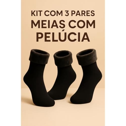Kit 3 Pares Meia Térmica Flanelada Fleece Unissex, Meias de Inverno para Frio Intenso