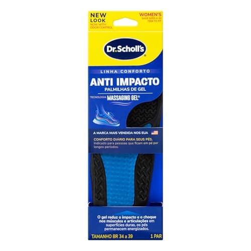 Palmilha Dr. Scholl’s Anti Impacto – Calçados 34 ao 39 - Ondas de Gel para Amortecimento Avançado, Conforto Adaptável e Suporte Diário
