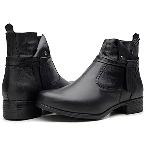 Bota Feminina Coturno em Couro Legítimo Cano Curto com Ziper Confortável Direto da Fábrica Genero:Feminino;Cor:Preto;Tam