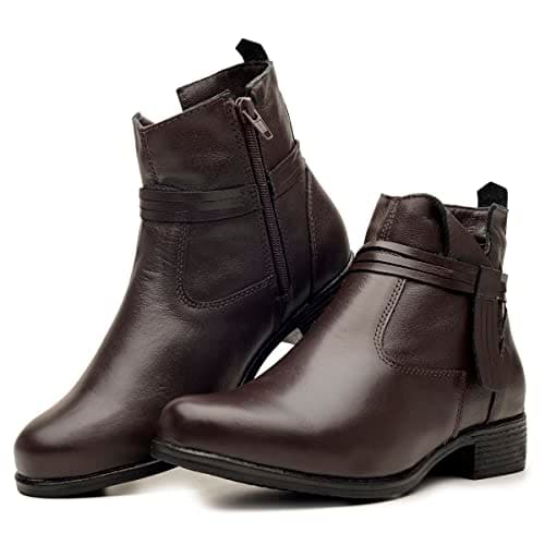 Bota Feminina Coturno em Couro Legítimo Cano Curto com Ziper Confortável Direto da Fábrica Genero:Feminino;Cor:Preto;Tam