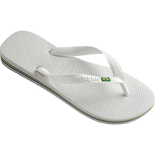 Chinelo Havaianas Brasil branco com faixas coloridas, tamanho 37/38, estilo flip flop.