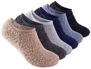 Genérico 4 pares Meias Felpuda Sapatilha Antiderrapante Masculino Adulto N 36 a 44 Yoga Pilates frio inverno exercicios Solado com borrachinha Soft Adulto unissex