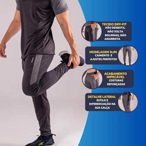 Kit 2 Calças Masculinas Esportivas Slim Fit Preto e Cinza Mescla Calça Comprida (BR, Alfa, M, Regular, Regular, Preta + Cinza)