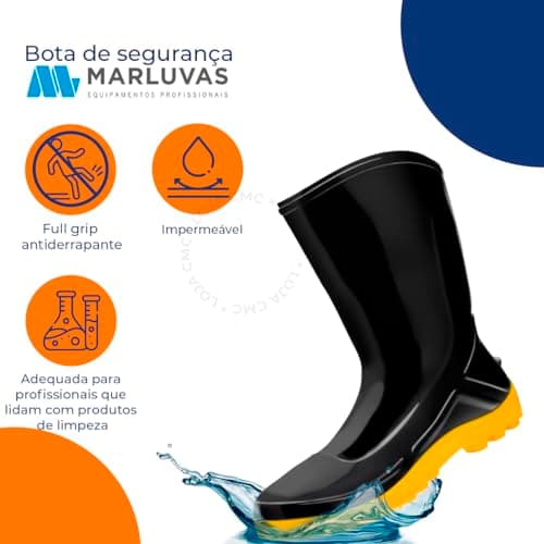 Bota Pvc Galocha Impermeável Vulcaflex Cano Medio (PRETO/AMARELO, BR, Adulto, Numérico, 40)