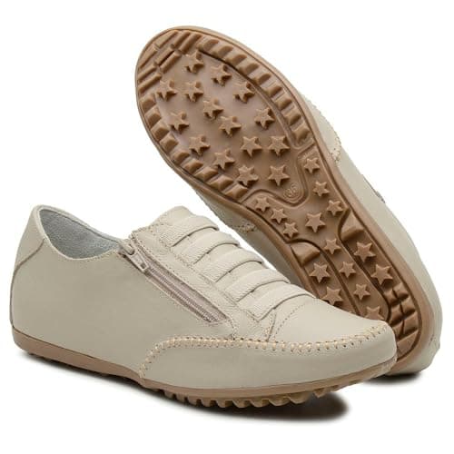 Tênis feminino casual bege com sola estrelada, confortável e bonito, tamanho 38.