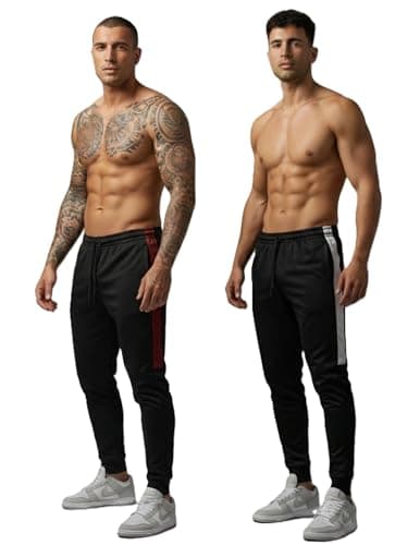 Kit 2 Calça Esportiva DryFit Masculina (BR, Alfa, M, Regular, Regular, PRETO/BRANCO e PRETO/VINHO)