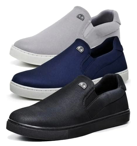 Kit 3 Sapatenis Slip-on Masculino Tenis Super Confort (Preto/Cinza/Azul, BR, Adulto, Faixa Numérico, 41, 42)
