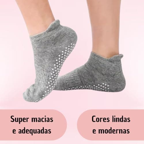 Kit com 3 Meias Antiderrapantes para Yoga, Pilates e Exercícios, Cano Curto