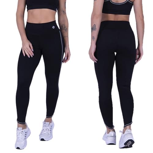 Legging Esportiva Feminina Rocca Dallas de Poliamida Cintura Alta com Listras Laterais, Calça para Academia e Yoga (BR, Alfa, P, Regular, Regular, Preto)