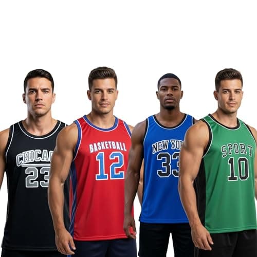 Kit com 4 Camisetas Regata Esportiva Masculina de Basquete Tecido Leve, Confortável (BR, Alfa, GG, Regular)