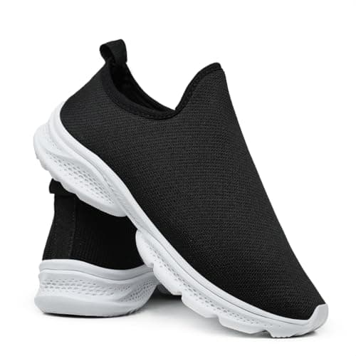 Tênis feminino preto e branco slip-on sem cadarço com sola respirável