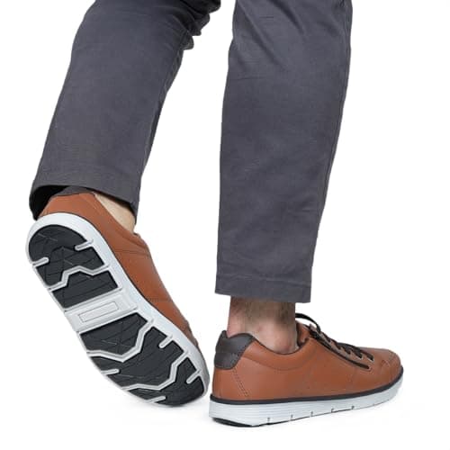 Foxstar Masculino Sapatênis Casual Social, Caramelo, 42, Confortável, com Zíper e Cadarço