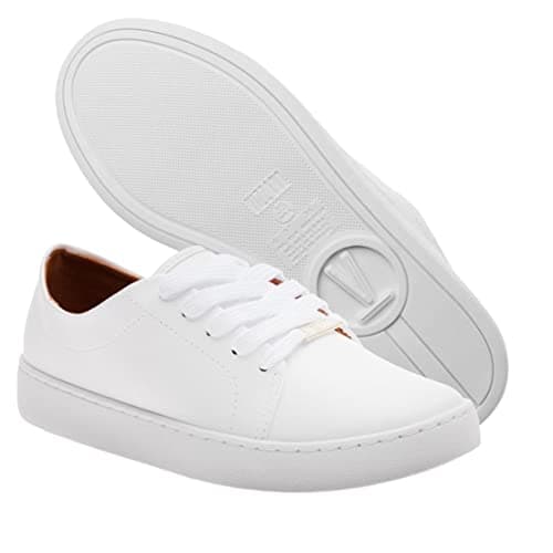 Detalhes do tênis casual feminino branco Vizzano, com sola e interior marrom.