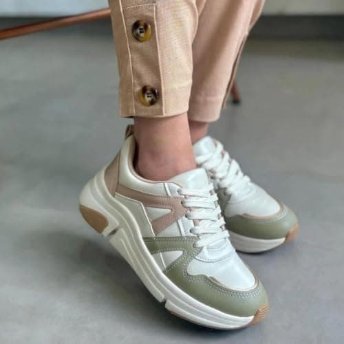 Tênis Modare Feminino Napa Ultraconforto Casual Branco/Verde/Bege