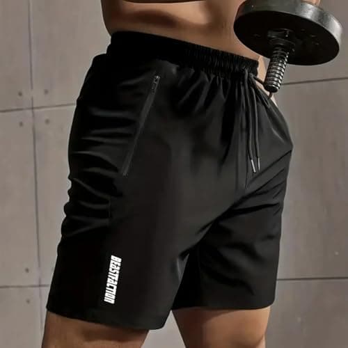Short esportivo masculino de corrida, secagem rápida, cintura elástica com 2 bolsos com zíper, casual para viagens ao ar livre