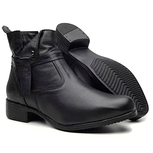 Bota Feminina Coturno em Couro Legítimo Cano Curto com Ziper Confortável Direto da Fábrica Genero:Feminino;Cor:Preto;Tam