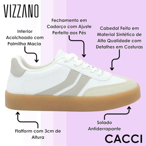 Tênis VIZZANO branco e bege com sola antiderrapante, estilo flatform de 3cm.