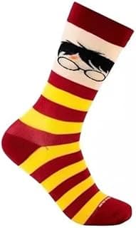 Meia Harry Listradas em Vermelho e Amarelo, Design de Personagem com Óculos, Estilo Mágico 26-33