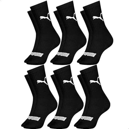 PUMA Kit 6 Pares Meia Cano Médio Esportiva Algodão Sola Atoalhada Costura Fina Masculina Feminina Unissex Adulto, 6 Preto, 39-43