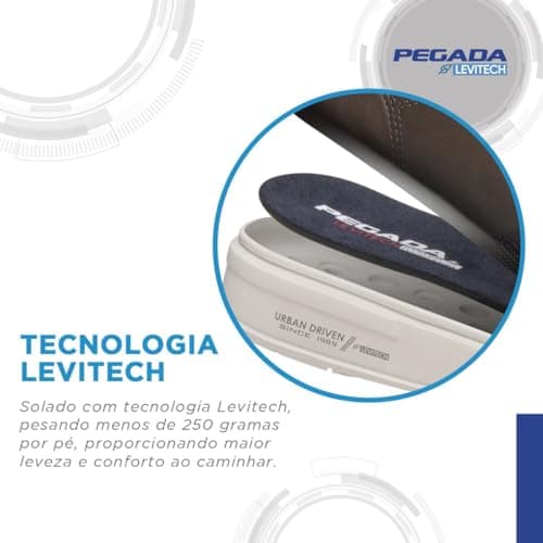 Publicidade do tênis masculino Pegada Casual, tecnologia Levitech, conforto e leveza.
