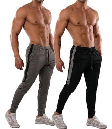 Kit 2 Calça Esportiva DryFit Masculina (BR, Alfa, M, Regular, Regular, PRETO/BRANCO e PRETO/VINHO)