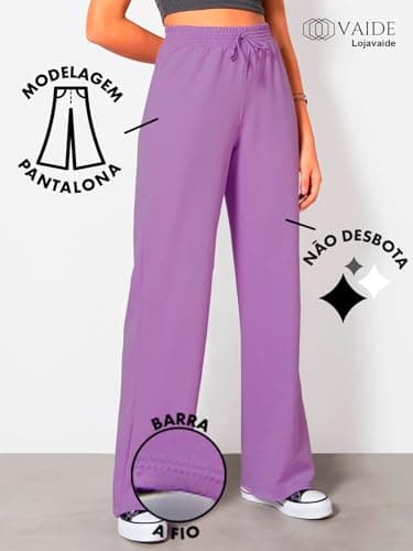 Calça Moletinho Pantalona Wide Leg Moletom Feminina Cós Largo Corte a Fio Sem Felpa (BR, Alfa, XG, Regular, Alto, Cinza)