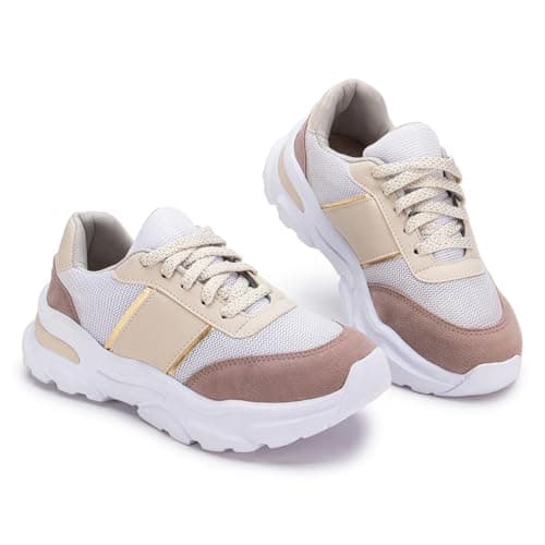 Par de tênis feminino casual Gugi Fiorella, branco e bege, sola alta e macia, tamanho 40.