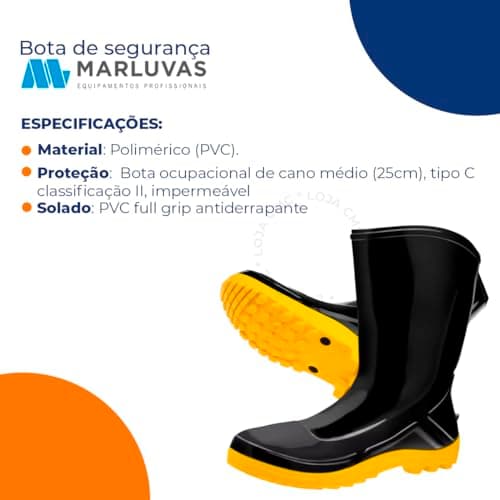 Bota Pvc Galocha Impermeável Vulcaflex Cano Medio (PRETO/AMARELO, BR, Adulto, Numérico, 40)