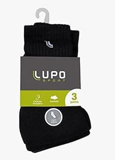 Lupo Kit 3 Pares de Meias Esportivas, Cano Médio Preto 79% Algodão, Atoalhada com Calcanhar Verdadeiro