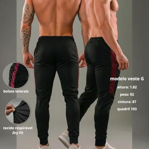 Calça Esportiva DryFit (BR, Alfa, GG, Regular, Regular, PRETO/VINHO)