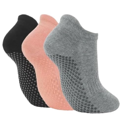 Kit com 3 Meias Antiderrapantes para Yoga, Pilates e Exercícios, Cano Curto
