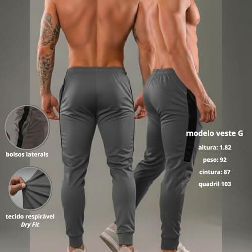 Calça Esportiva DryFit Masculina Comprimento Longo Tamanho GG Cor Chumbo/Preto com Ajuste por Cordão