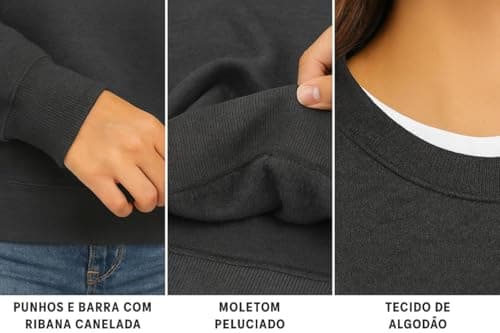 Casaco Moletom Gola Redonda Feminino Careca Blusa De Frio (BR, Alfa, M, Regular, Regular, Mescla)