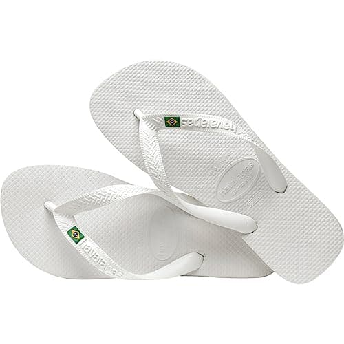 Par de chinelos Havaianas Brasil brancos com detalhes verdes, tamanho 37/38.