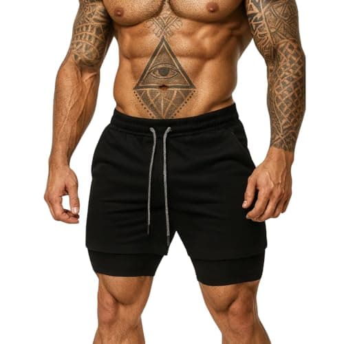 Bermuda 2 Em 1 Shorts Duplo Esportivo Masculino Com Bolso Treino Academia Corrida (BR, Alfa, M, Regular, Regular, Preto)