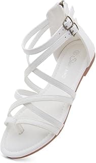 Shoe Land Sandálias Gladiator para mulheres – Sandálias rasteiras com tira no tornozelo e zíper nas costas | Estilo tanga de pescador para caminhadas e uso diário | Moda verão 2025